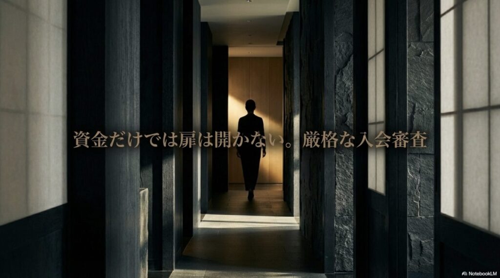 資金だけでなく社会的信用が求められるアマン東京の厳格な入会審査を示すスライド
