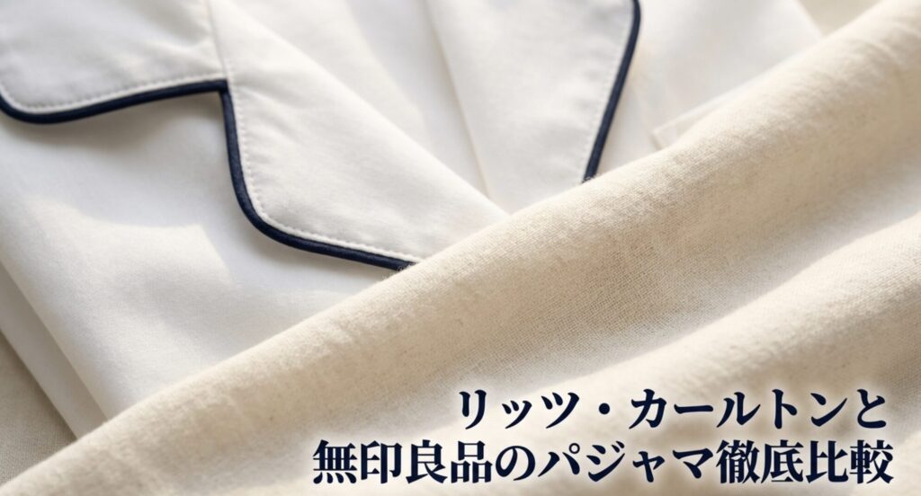 リッツ・カールトンと無印良品のパジャマ徹底比較と書かれたスライド画像