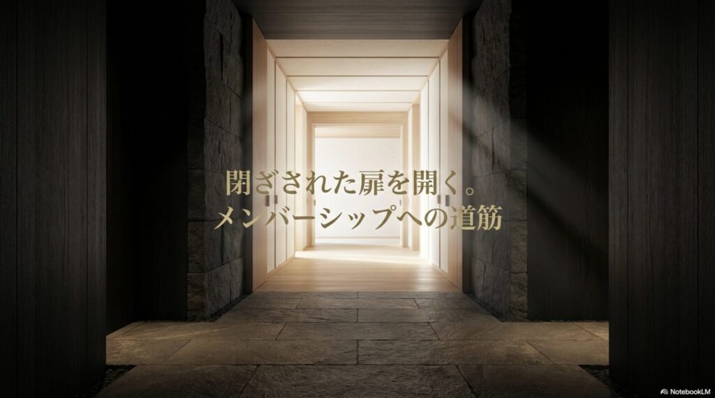 アマン東京の閉ざされたメンバーシップへの具体的な入会手順と道筋を示すスライド