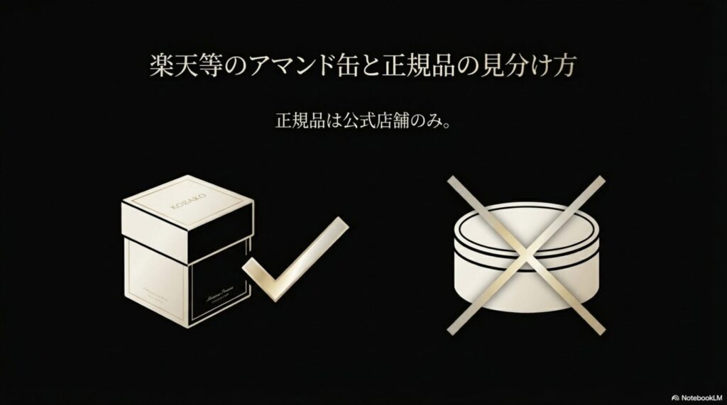 楽天などで販売されているアマンド缶とアマン東京の正規品(KOBAKO)の見分け方