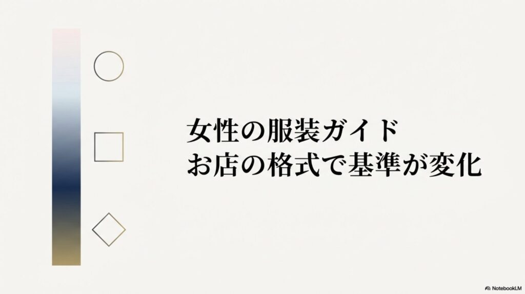 帝国ホテルのレストランの格式によって女性の服装基準が変化することを示す図
