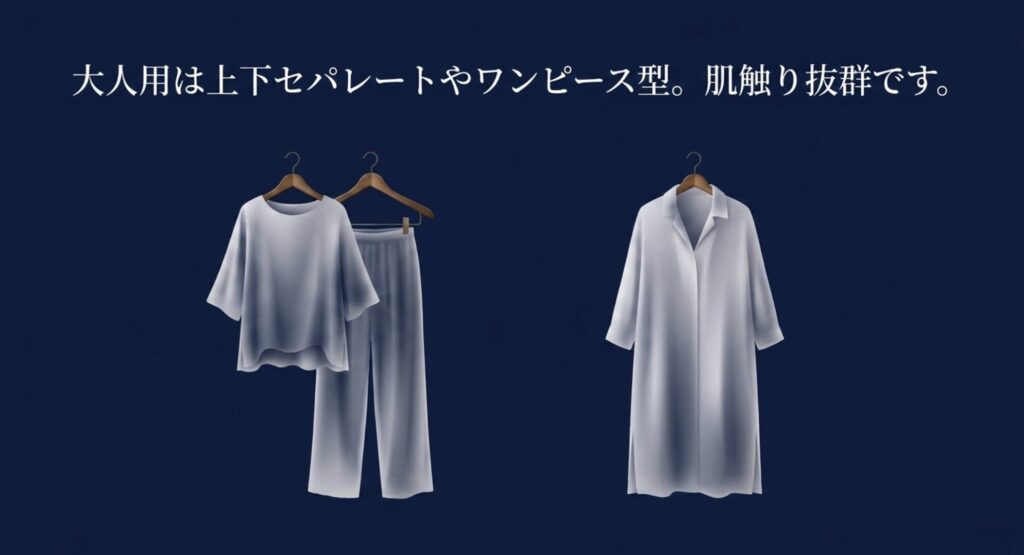 ハイアットリージェンシー東京ベイの客室に用意されている大人用パジャマ。肌触りの良い上下セパレートタイプとワンピースタイプ