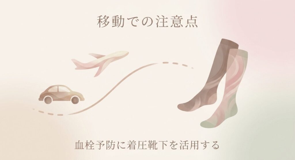 移動での注意点と血栓予防に着圧靴下を活用するポイント