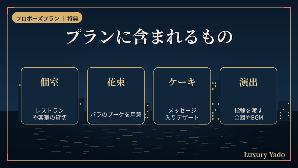 横浜のプロポーズプランに含まれるもの（個室・花束・ケーキ・演出）