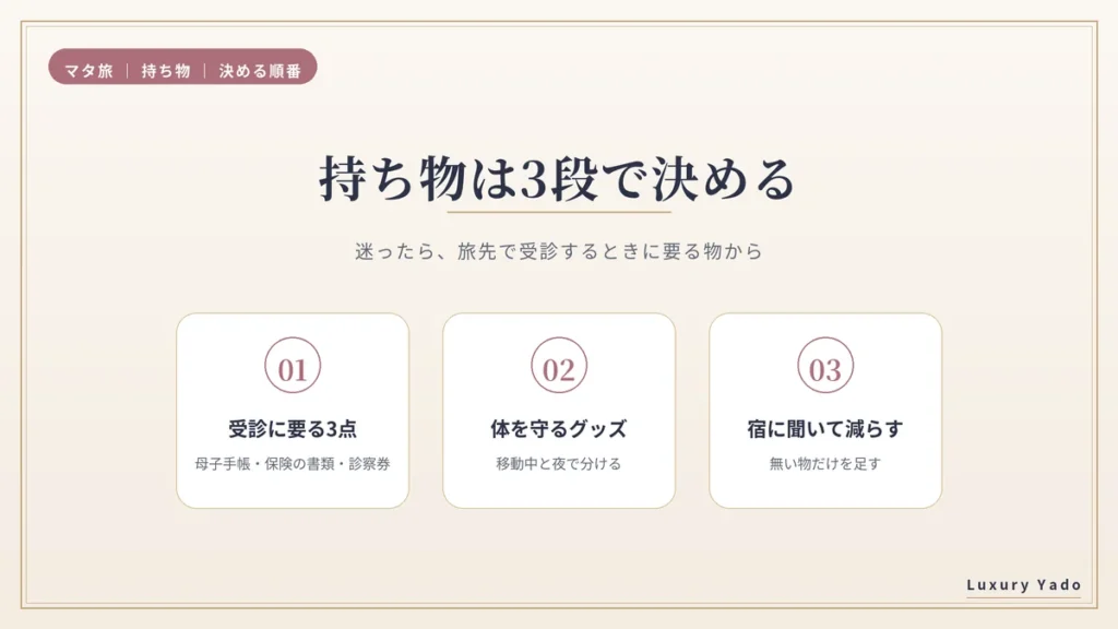 マタニティ旅行の持ち物を決める3段