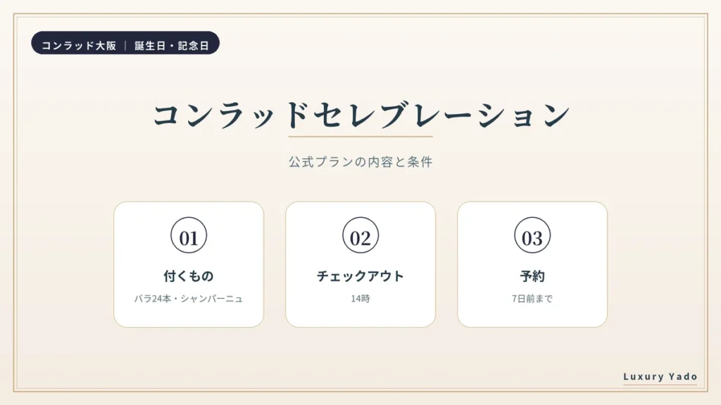 コンラッド大阪の誕生日はセレブレーションプランかラウンジ付きか