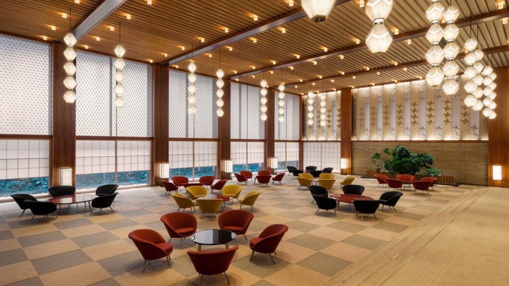 旧本館のロビーを再現したオークラ東京 プレステージタワーのロビー