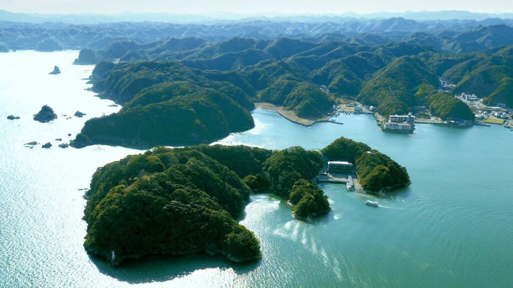 南紀勝浦の島々と碧き島の宿 熊野別邸 中の島（空撮）