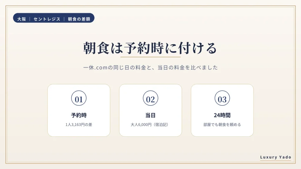 セントレジス大阪の朝食は予約時に付けるのが基本